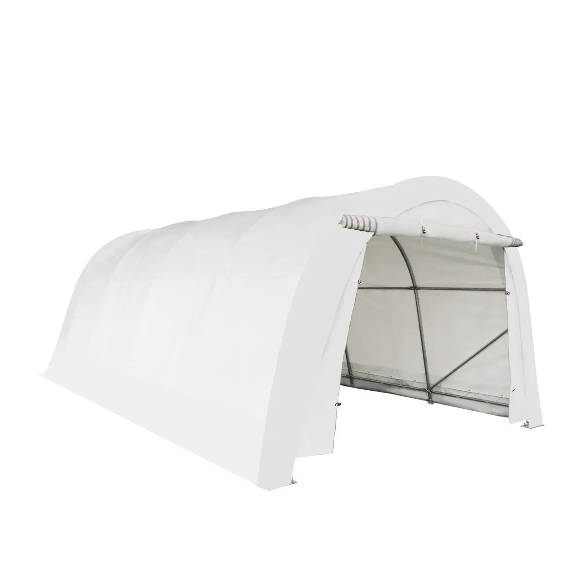 12’ x 20’ Car Shelter w/Rounded Roof & Heavy-Duty 11 OZ PE Fabric Cover, Galvanized Steel Frame, Fabric front roll-up door, TMG-ST1220R