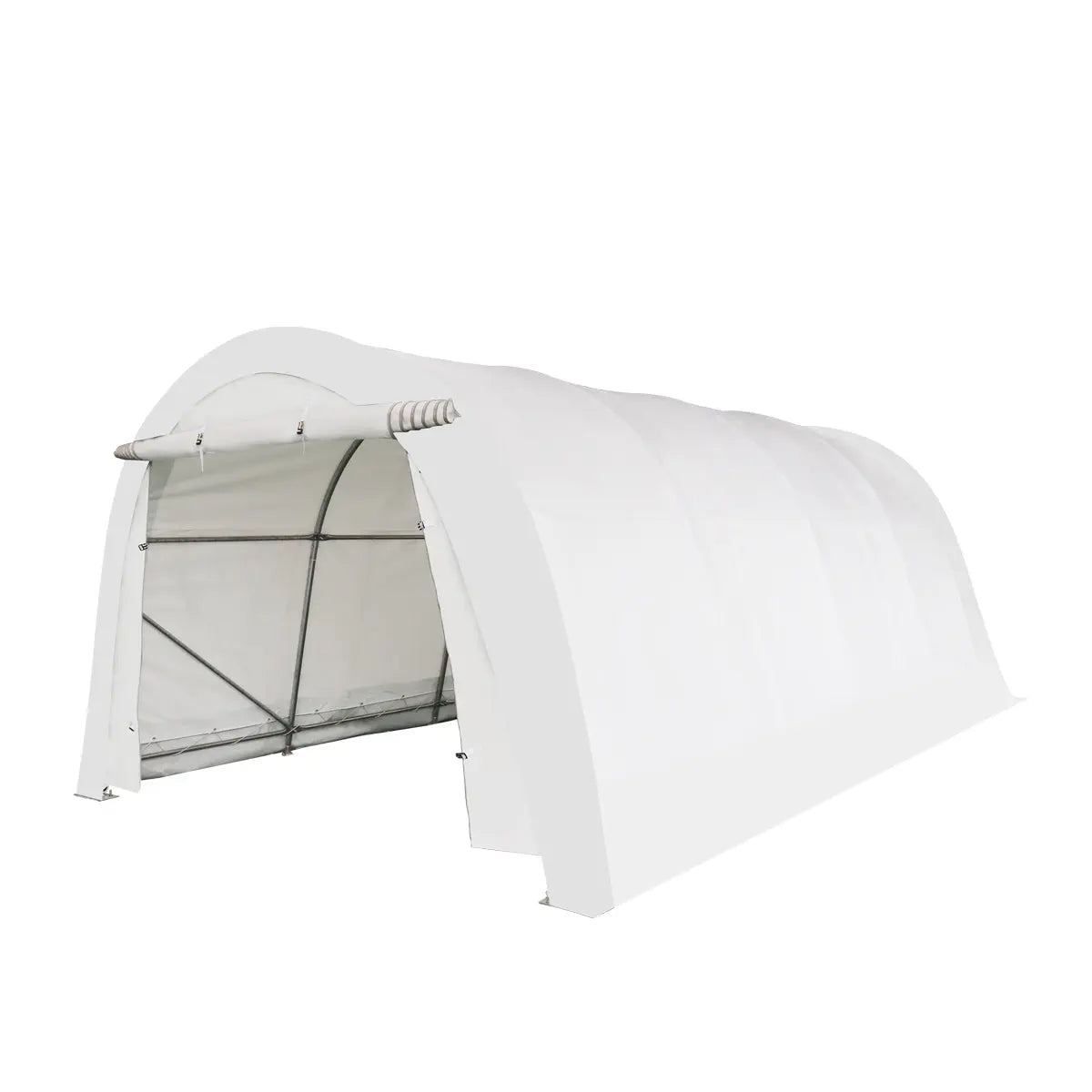 12’ x 20’ Car Shelter w/Rounded Roof & Heavy-Duty 11 OZ PE Fabric Cover, Galvanized Steel Frame, Fabric front roll-up door, TMG-ST1220R