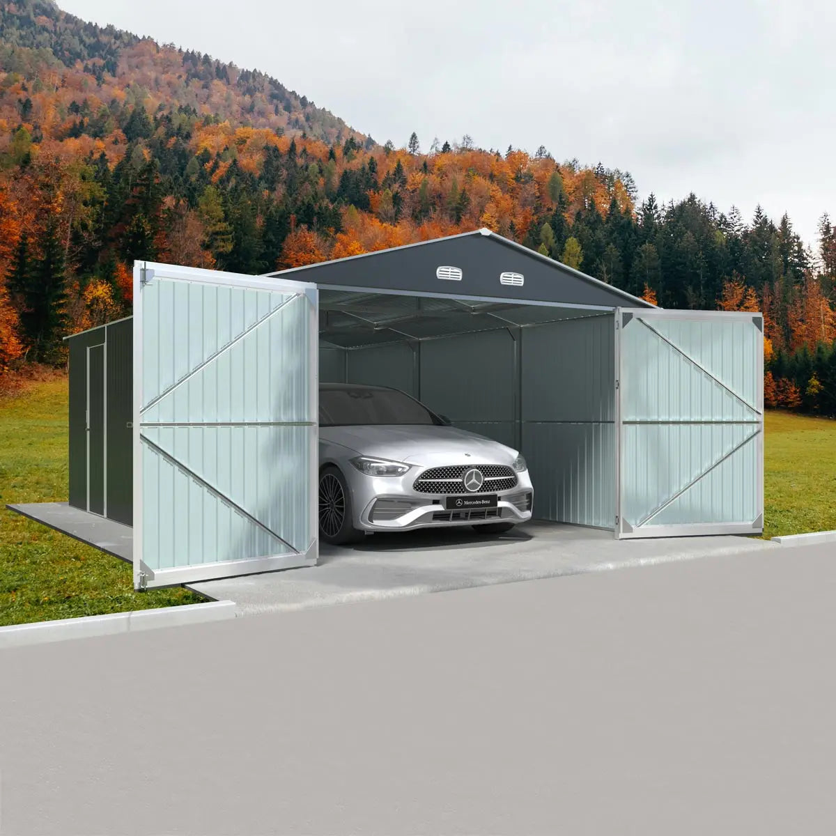 13’ x 20’ Metal Garage Shed with Double Front Doors, 7’9" Peak Height, Side Entry Door, 240 Sq-Ft Floor Space, TMG-MS1320A
