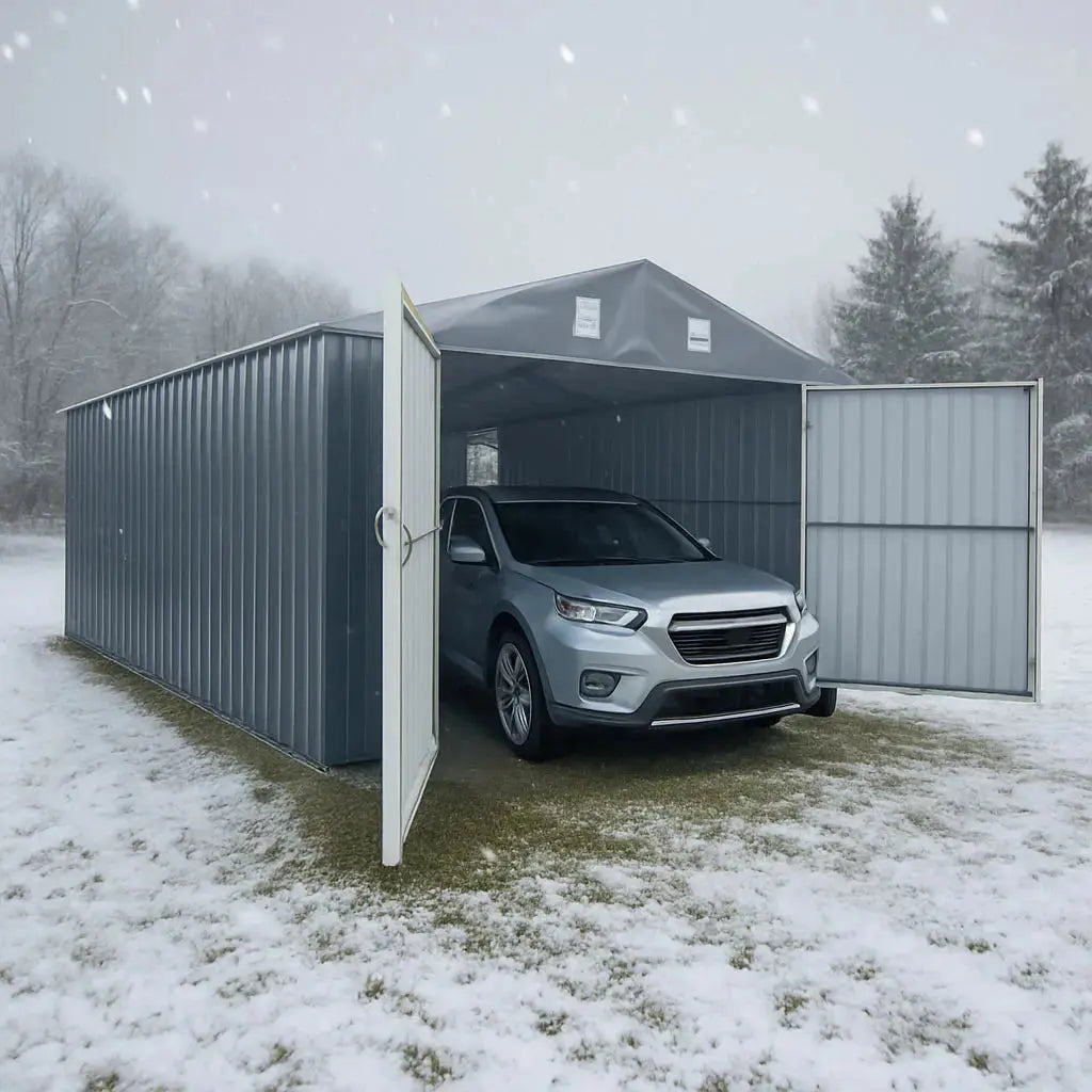 Pro Series 13' x 20' Metal Garage Shed with Double Front Doors and Side Entry Door, 8'6" Peak Height TMG-MS1320B
