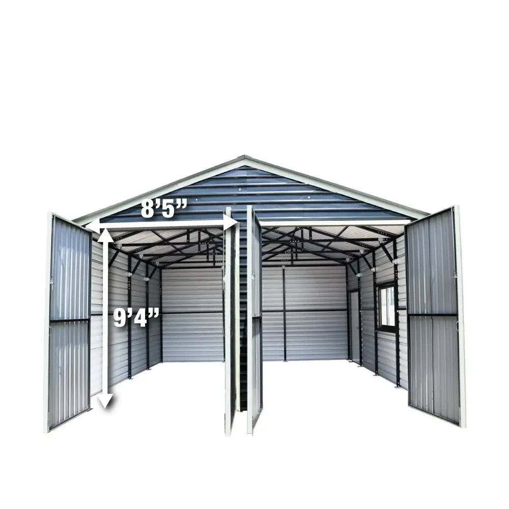 20’ x 20’ Metal Garage Shed, 9' High Double Front Doors, 13' Peak, 400 Sq-Ft TMG-MS2020