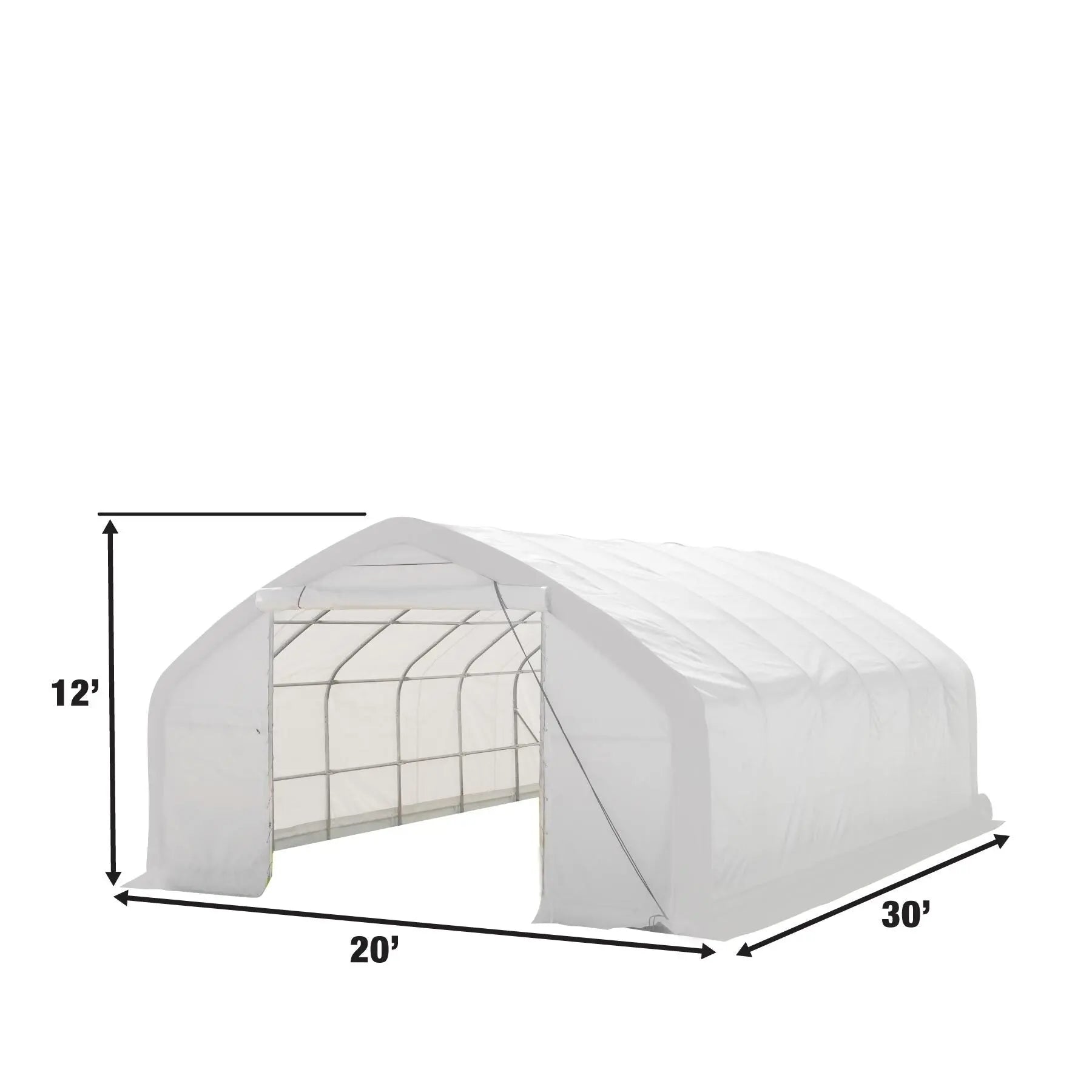 20' x 30' Straight Wall Peak Ceiling Storage Shelter with Heavy Duty 17 oz PVC Cover & Drive Through Door, TMG-ST2031V (Previously ST2030V)