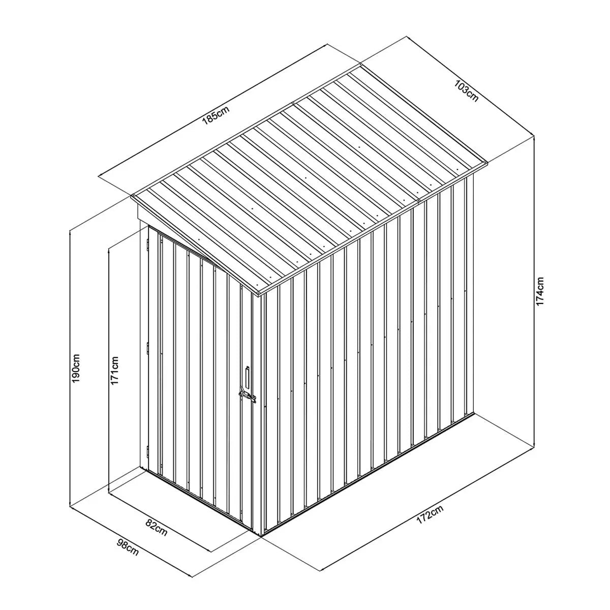 3’ x 6’ Galvanized Metal Pent Shed, 29 GA Corrugated Metal, 75“ Upper edge, TMG-MS0306