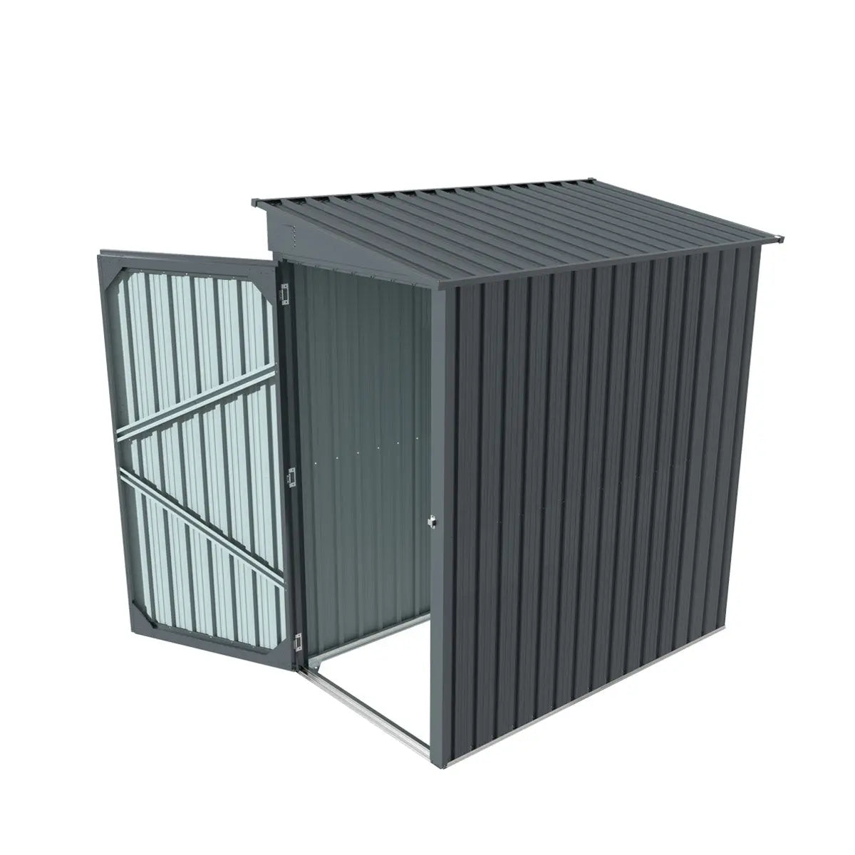 3’ x 6’ Galvanized Metal Pent Shed, 29 GA Corrugated Metal, 75“ Upper edge, TMG-MS0306