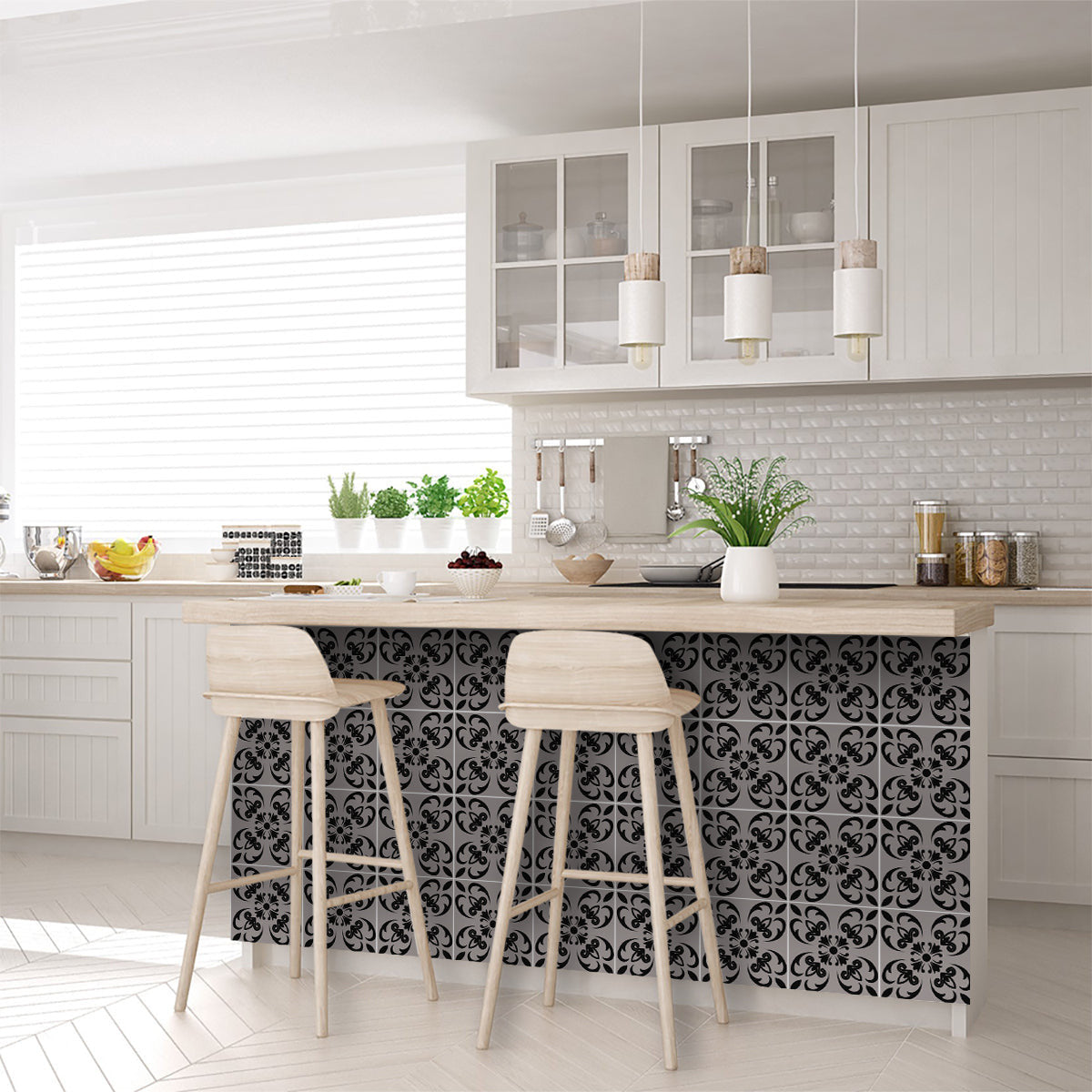 12" X 12" Black and White Orchid Peel and Stick Removable Tiles