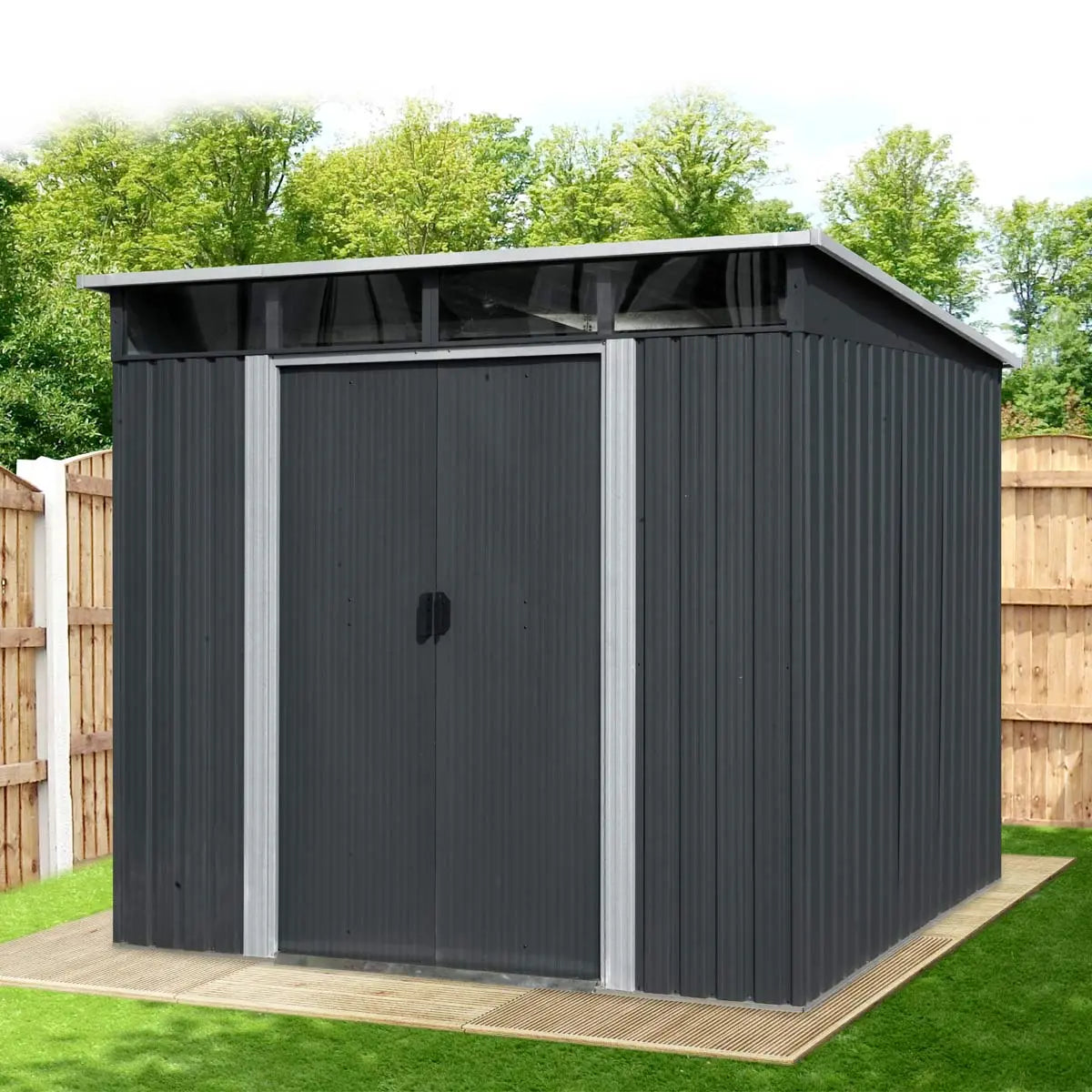 6’ x 8’ Galvanized Metal Pent Shed w/Skylight, 29 GA Corrugated Metal, 80" Peak Ceiling, TMG-MS0608P