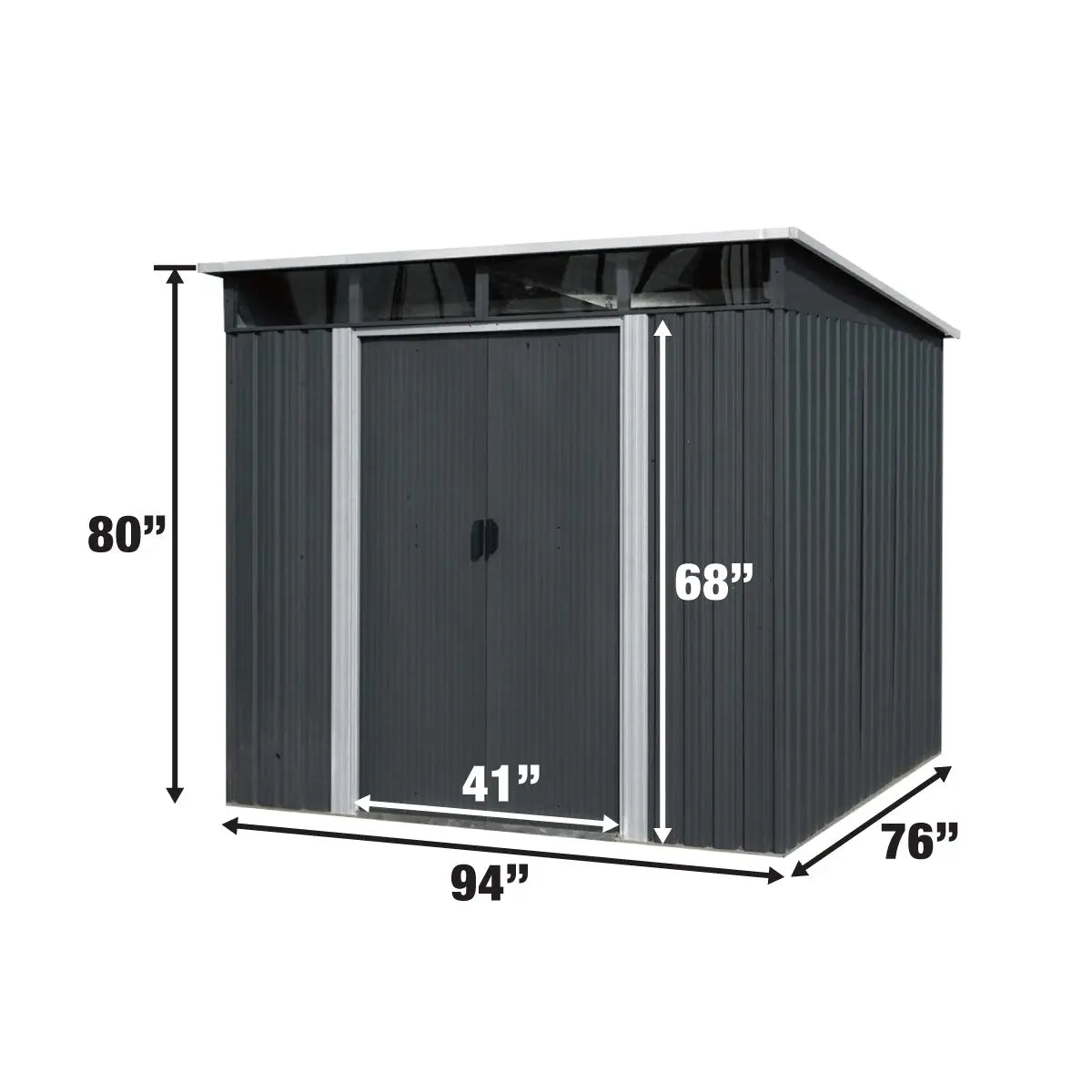 6’ x 8’ Galvanized Metal Pent Shed w/Skylight, 29 GA Corrugated Metal, 80" Peak Ceiling, TMG-MS0608P