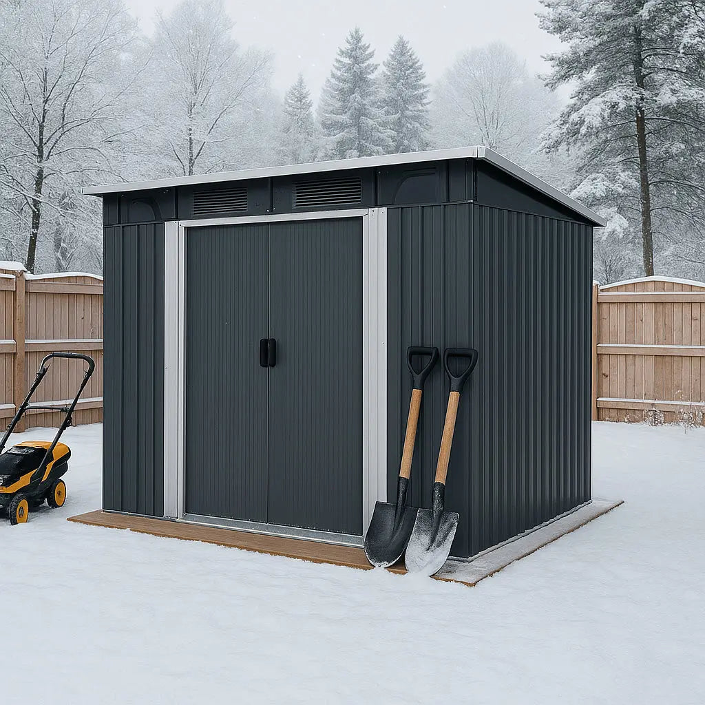 8’ x 9’ Galvanized Metal Pent Shed w/Skylight, 29 GA Corrugated Metal, 80" Peak Ceiling, TMG-MS0809P