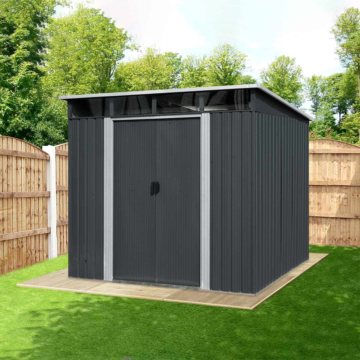8’ x 9’ Galvanized Metal Pent Shed w/Skylight, 29 GA Corrugated Metal, 80" Peak Ceiling, TMG-MS0809P