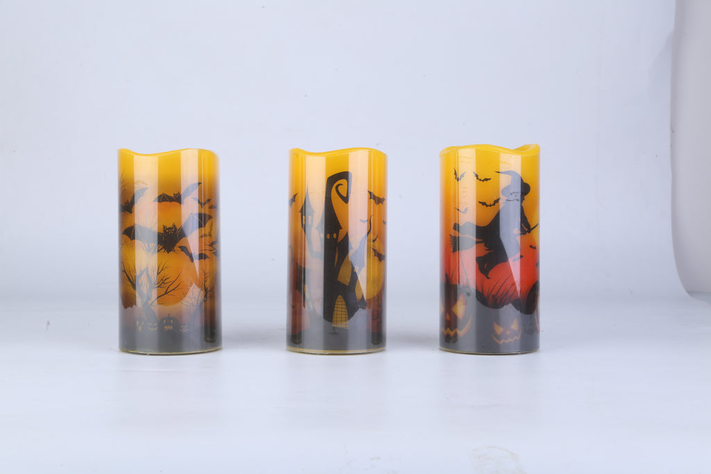 3 Pack Halloween Flameless Candle Lamp With Timer Setting Battery Operated Warm Orange Light Candles For Halloween Party Decoration