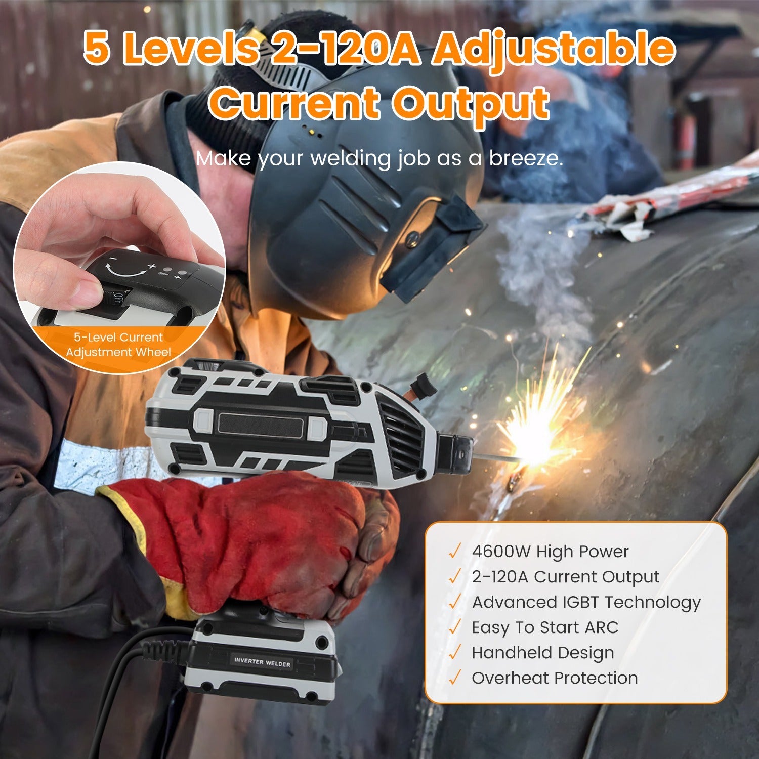 1Set 110V 120Amp Welding Machine 4600W Portable Welder Gun Hand Held Welding Machine Electric Stick Welder With 20 To 120Amp Output IGBT Inverter