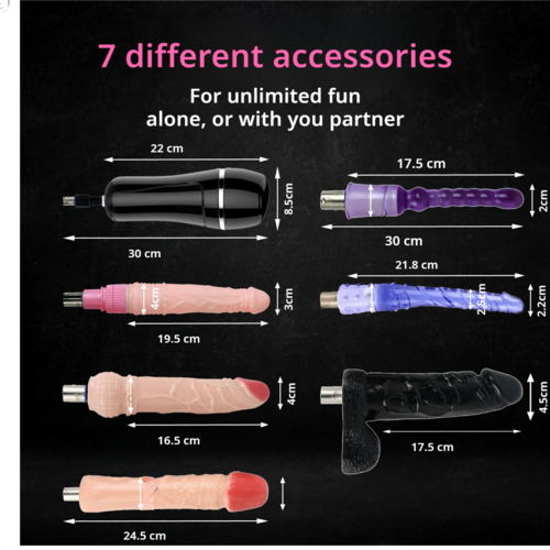 Eden Sex Machine Fuck Machine package with 7 attachments