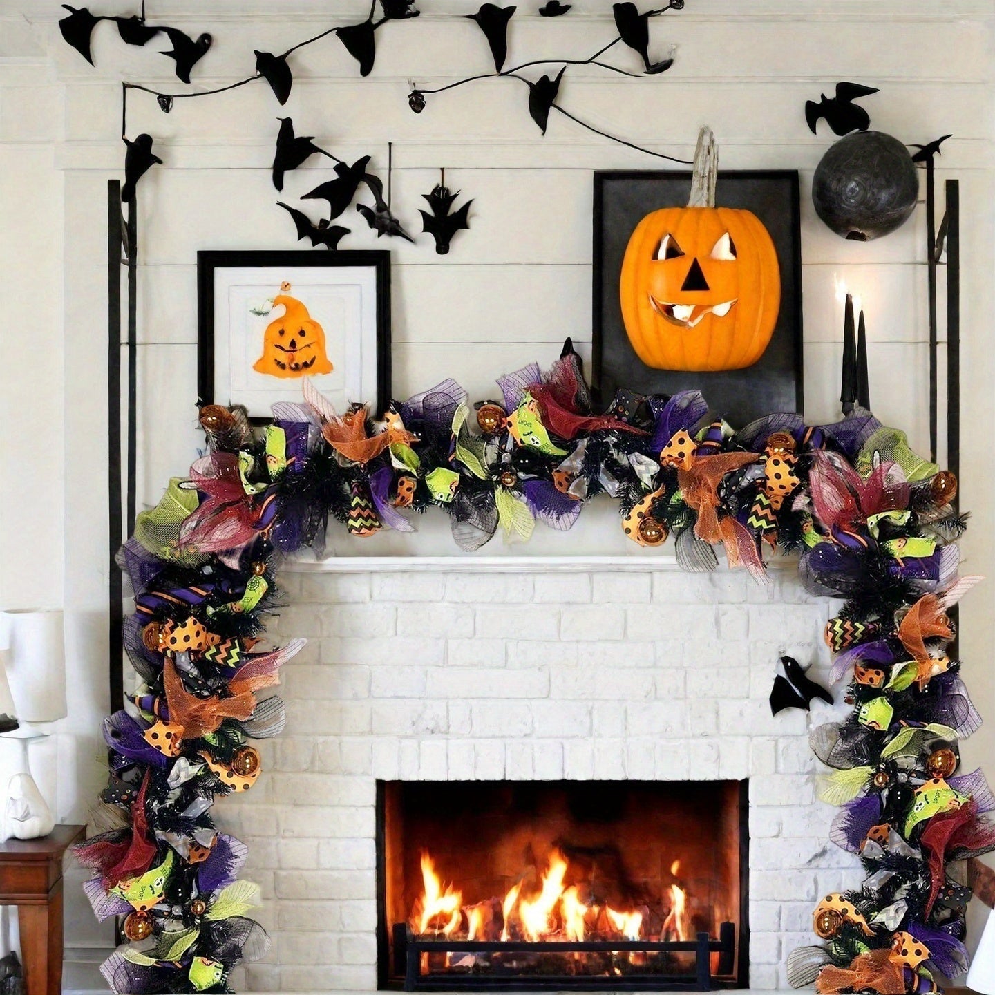 Halloween Wreath Decor with Ribbons & Figures