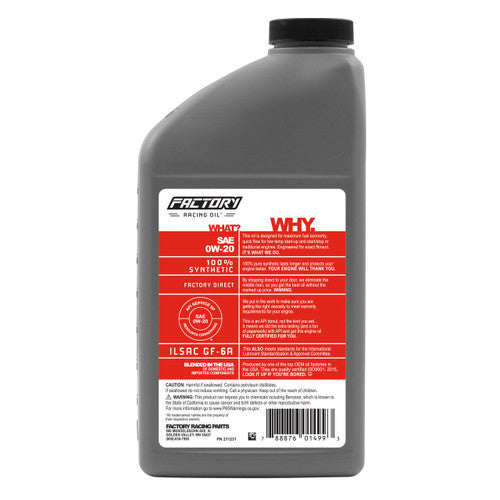 Factory Racing Parts Deluxe Oil Change Kit Fits Honda Accord Turbo 1.5L 2018-2022 0W-20 Full Synthetic - 3.5 Quarts