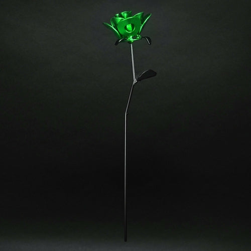 Green and Black Immortal Rose, Recycled Metal Rose, Steel Rose