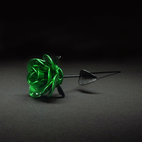 Green and Black Immortal Rose, Recycled Metal Rose, Steel Rose