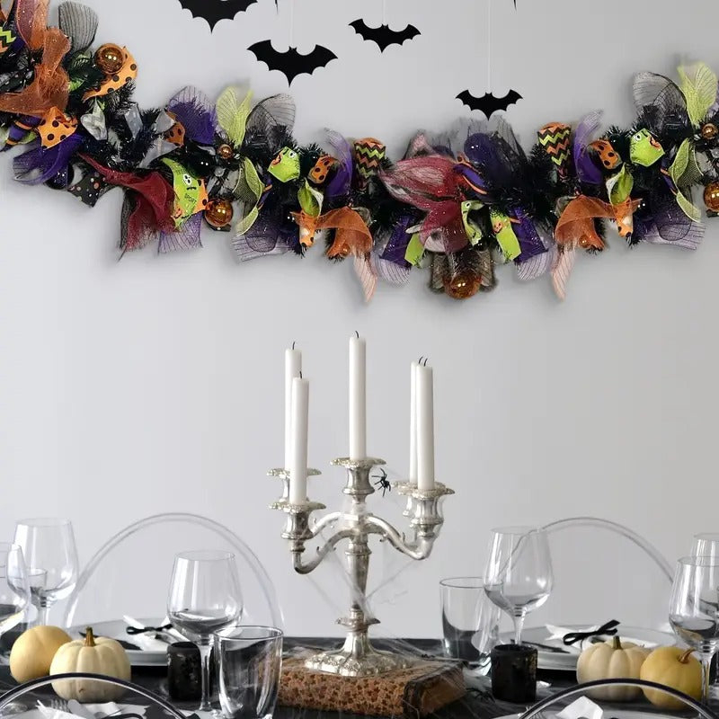 Halloween Wreath Decor with Ribbons & Figures