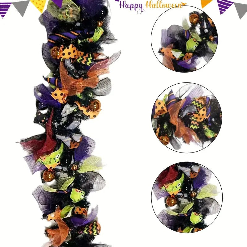 Halloween Wreath Decor with Ribbons & Figures
